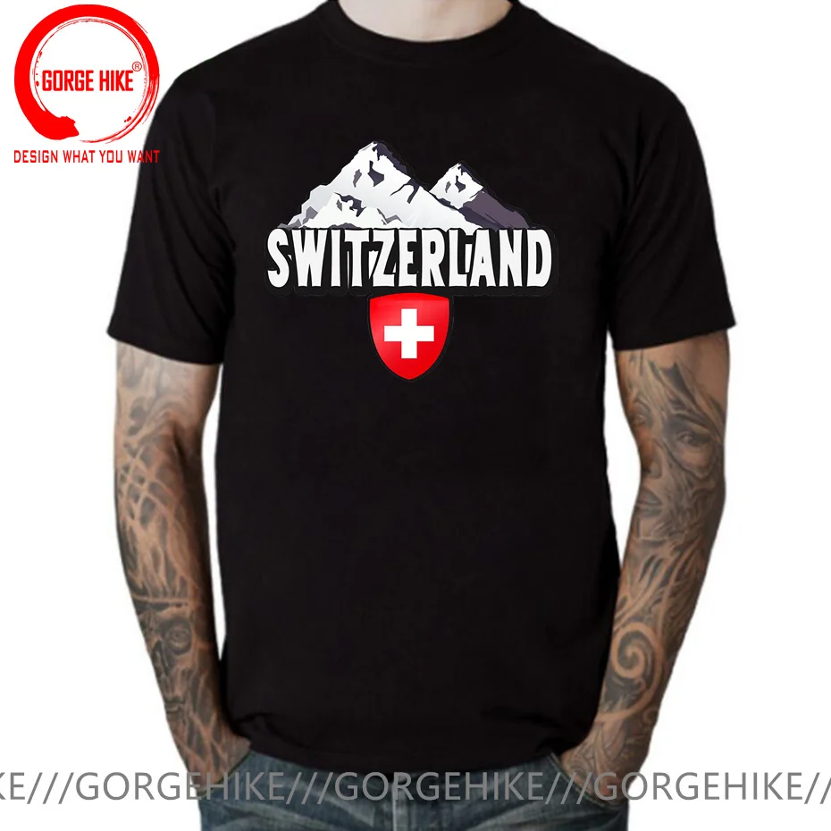 T-Shirt à manches courtes et col rond pour homme, estival et décontracté, avec drapeau Suisse Grüezi