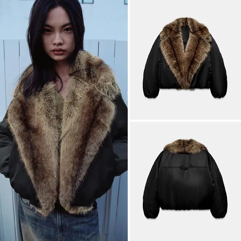 Warmth Women's Long Sleeve Jacket Coat with Fur Collar Loose Fit New Arrival Casual Style Standard Version Outerwear