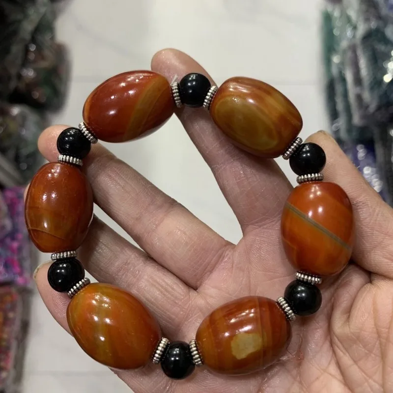 

Natural Agate Single-circle Bracelet Bracelet, Retro Classic Unisex Jewelry