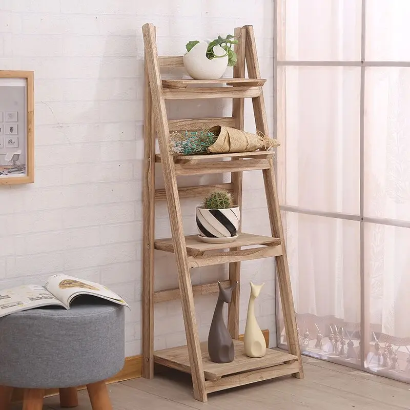 4 Tier Wood Balcony Living Room Interior Modern Decoration Floor-Standing Multi-layer Flower Shelf Storage Flower Pot Shelf