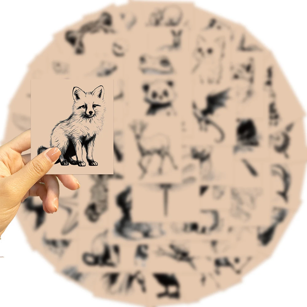 10/30/50pcs Sketch Style Animal Stickers Black And White Graffiti Sticker Bike Wall Laptop Skateboard DIY Waterproof Decals Toys