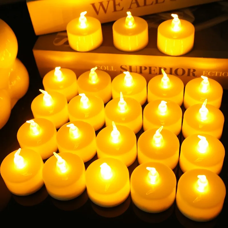 24/6pcs Flameless Led Candle Light Electronic Tealight Candles Yellow Wishing Tea Lamp Wedding Birthday Party Home Decoration