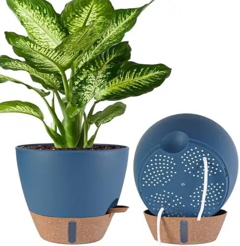 

2 Pack 10' Self-Watering Plant Pots, Drainage Holes, Water Indicator, Navy Blue