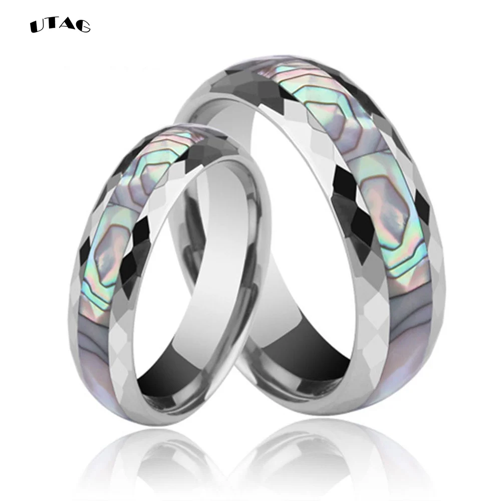 UTAG 8mm Titanium Steel Fashion Men Rings Inlaid Abalone Shell Wedding Band Men Jewelry For Women Unisex Accessories