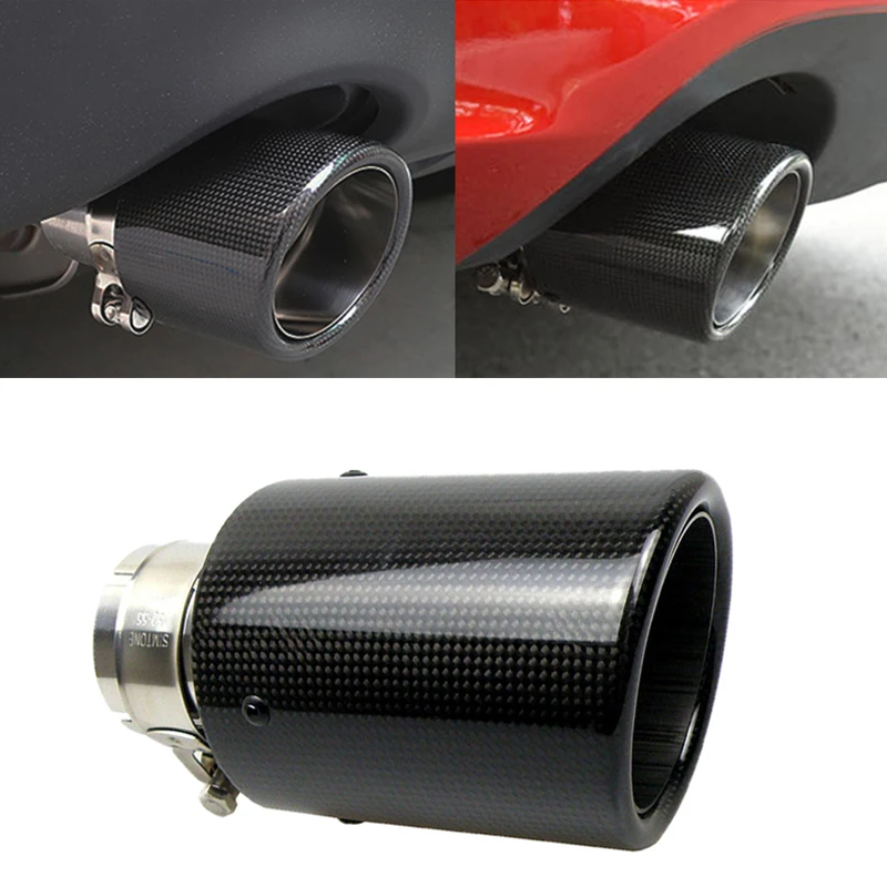 Geetha Car Exhaust Muffler Tail Pipe Rolling Edge Stying Exhaust Glossy Carbon Stainless Steel Tips Rear Tail Pipes Universal