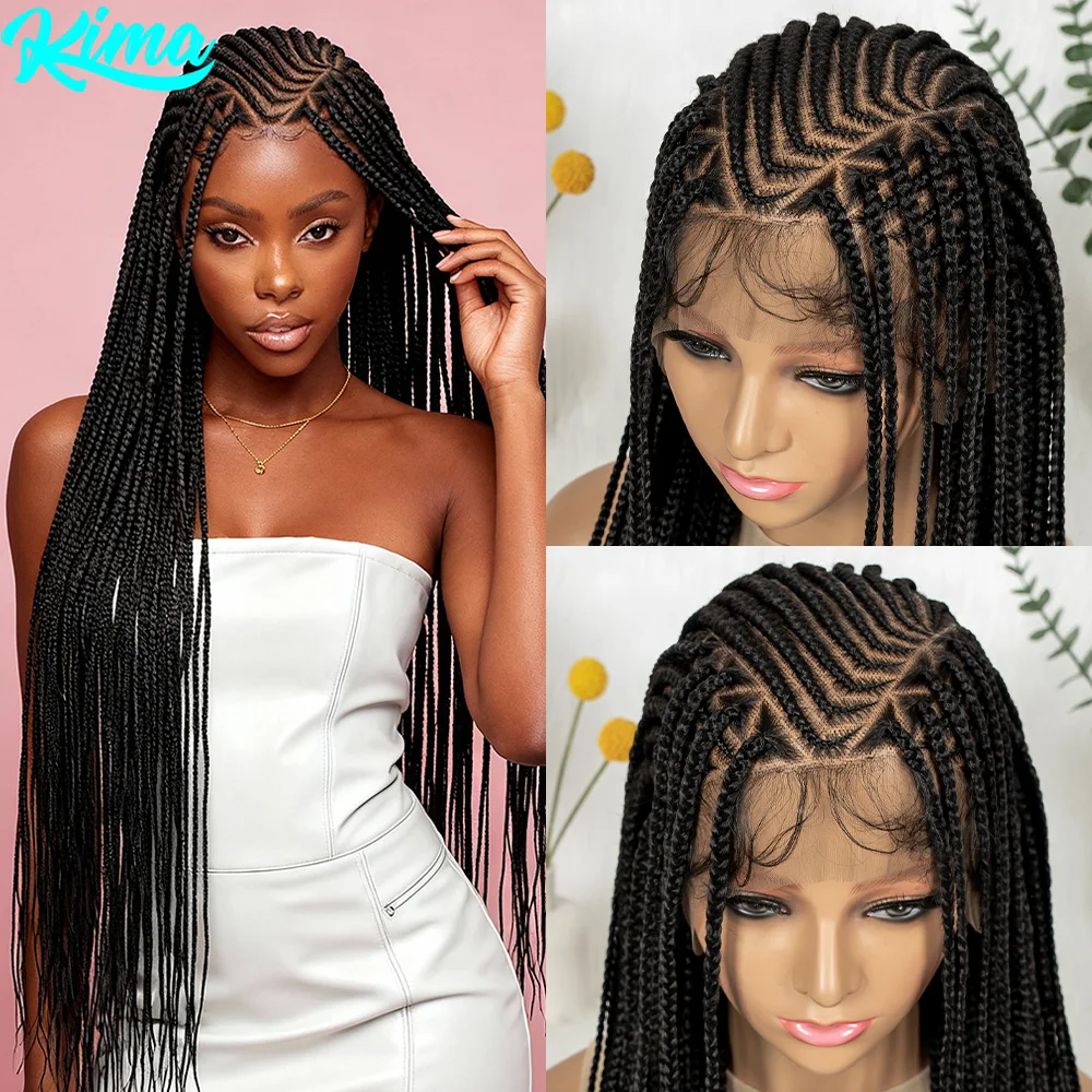 

Новинка: парик из синтетических волос для плетения косичек Cornrow с эффектом детских волос, 36 дюймов, полностью кружевной, подходит для чернокожих женщин, парик Cornrow с плетеными косичками