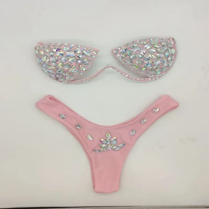 2024 Sexy Halter Crystal Swimwear Women Push Up Bikinis Rhinestone Diamond Luxury Women Bathing Suits Bandage Female Swimsuits