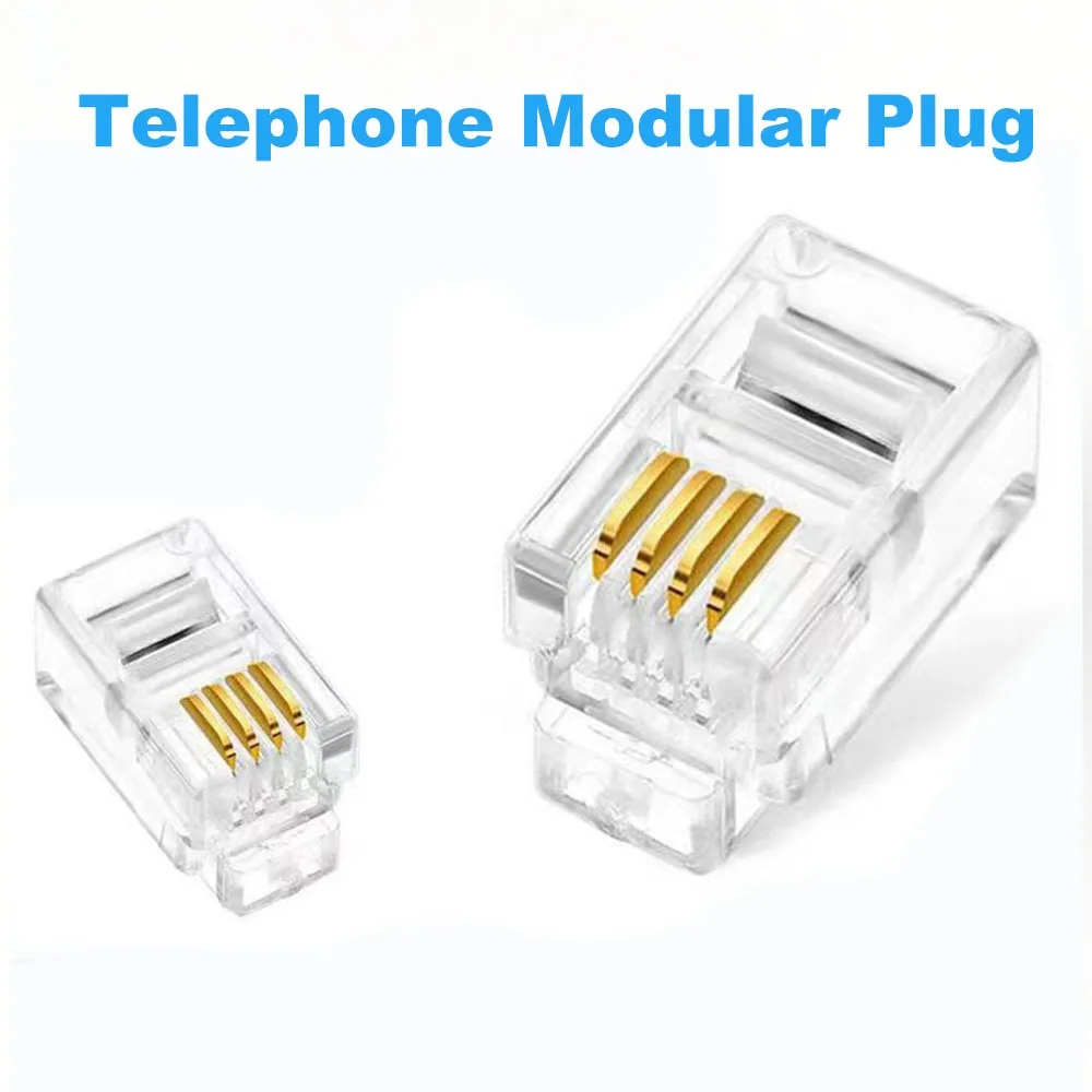 RJ11 4P4C/6P4C/6P6C Telephone Plug, 3μm Gold Plated 3-Prong Modular Connector, for Phone Line & Handset Cord, Solid/Stranded