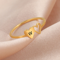 COOLTIME Trendy Initial Letter Rings for Women Stainless Steel A-Z Alphabet Hearts Jewelry Finger Rings Couple Wedding Gift