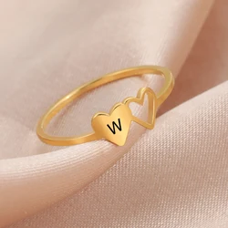 COOLTIME Trendy Initial Letter Rings for Women Stainless Steel A-Z Alphabet Hearts Jewelry Finger Rings Couple Wedding Gift