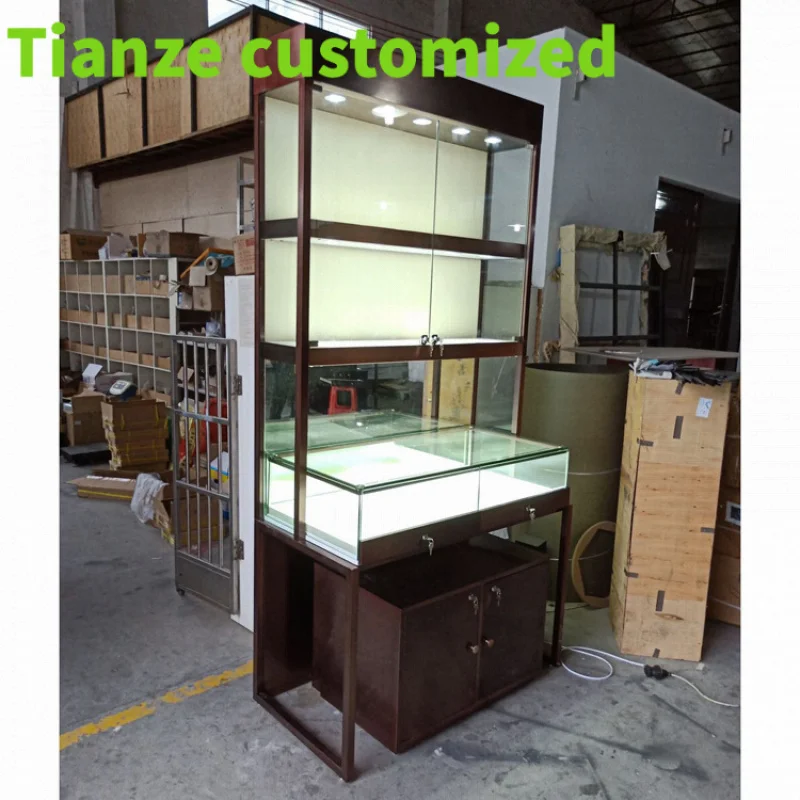 

Customized-Luxury glass and wood jewelry display cabinet display showcase jewellery shop interior design