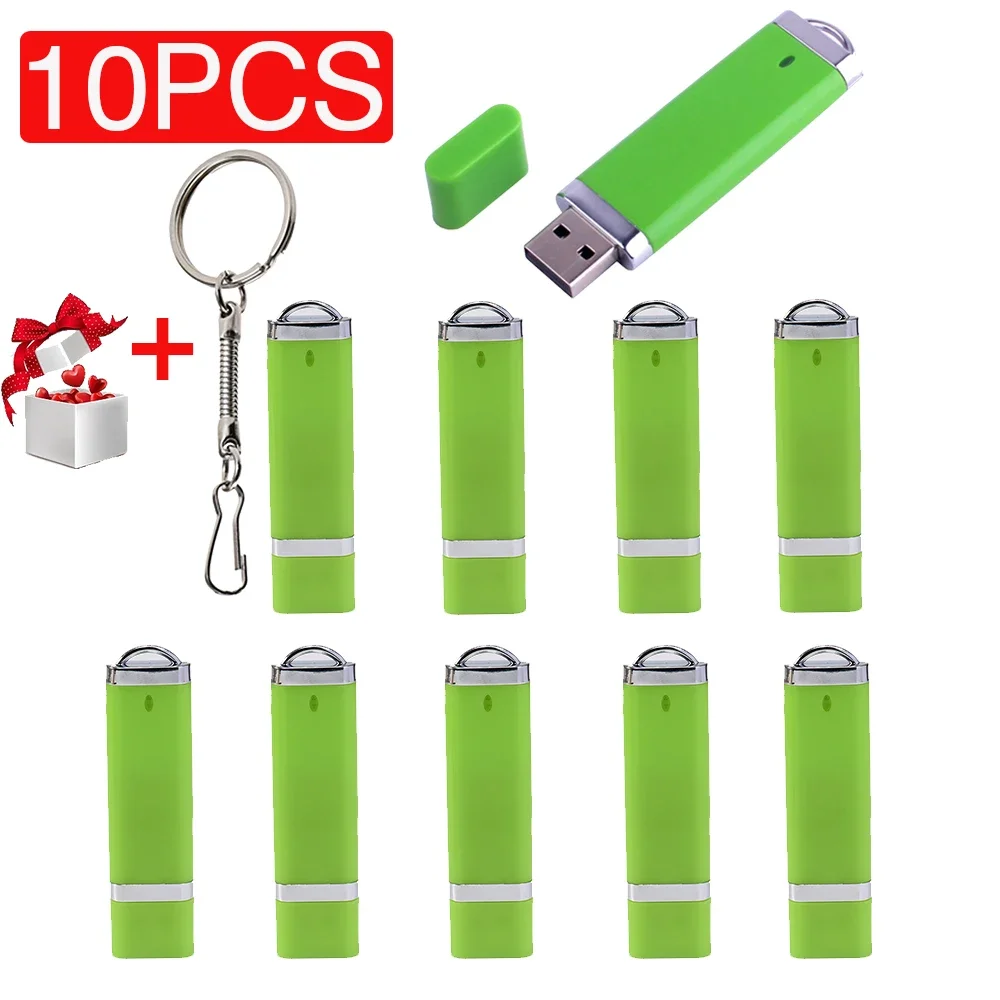 10 PCS LOT USB Flash Drive 128GB LED Light Pen Drive 64GB Free Key Chain Memory Stick 32G Creative Business Gift U Disk Red Blue