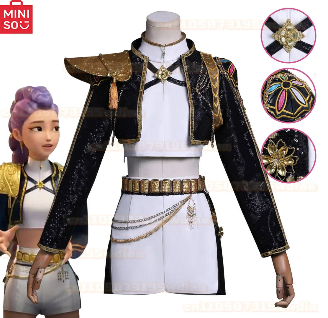 Kpop Demon Hunter huntrix Rumi Cosplay Costume Wig Zoey Mira Cos Anime Cos Black Glod Costume Full Set of Clothes for Woman