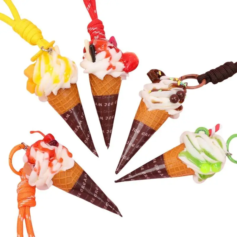 Simulations-Eiscremekegel-Schlüsselanhänger, geflochtenes Lanyard, realistisches Design, Rucksackanhänger, Geschenk für Mädchen – Detail 6