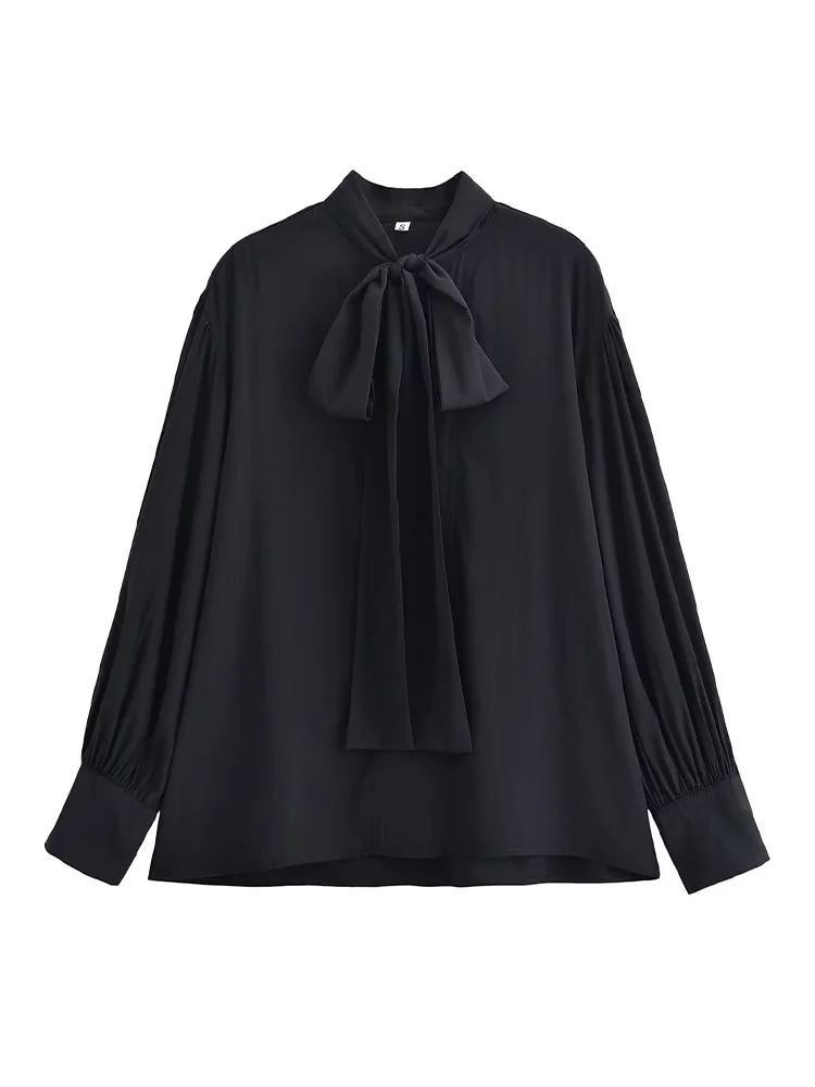 

HH Women Commuting Button Long Sleeves Shirt Female Versatile Solid Spring Fashion Bow Folds Decoration Casual Loose Blouse