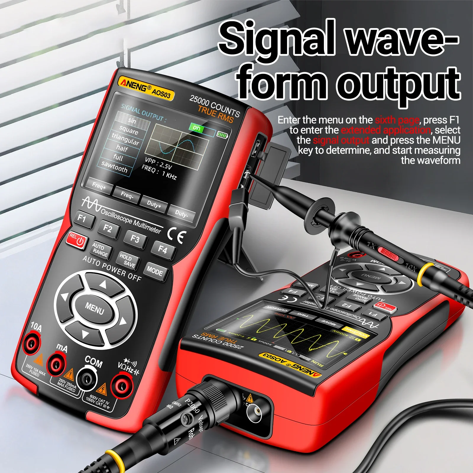 for  Oscilloscope Multimeter Signal Generator Dual Channel 50MHz Bandwidth 280MSa/s Sampling 25000 Counts Multi Tester