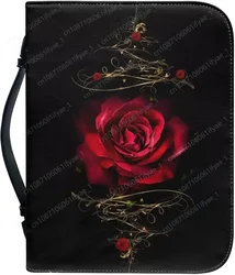 Red Rose Floral Pattern Leather Bible Cover for Men Boy Women Girl Christian Bible Case with Handle Carrying Book Case Protector