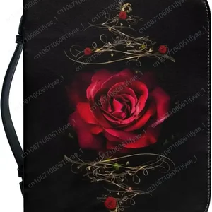 Biblische Lederabdeckung mit Blumendruck, Gehäuse, Junge, Mädchen, christlicher biblischer Gehäuse mit Riemen, Rotrosa 12 Hauptverkaufsbibelabdeckung in Leder - №8