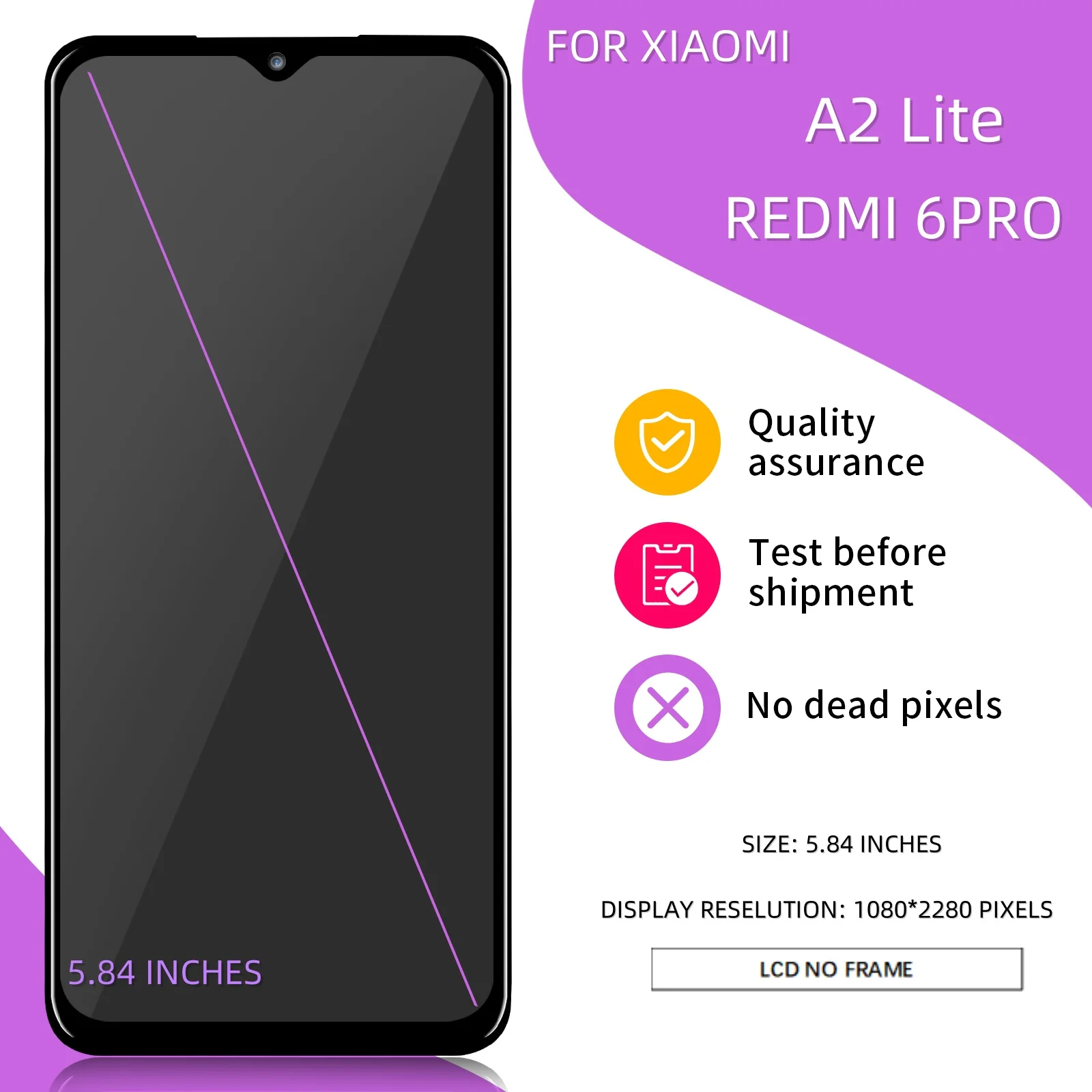 5.84 "Lcd Voor Xiaomi A2 Lite Redmi 6 Pro Display Touchscreen Digitizer Telefoon Lcd-Scherm Vervanging Voor Redmi 6 Pro M1805d1sg