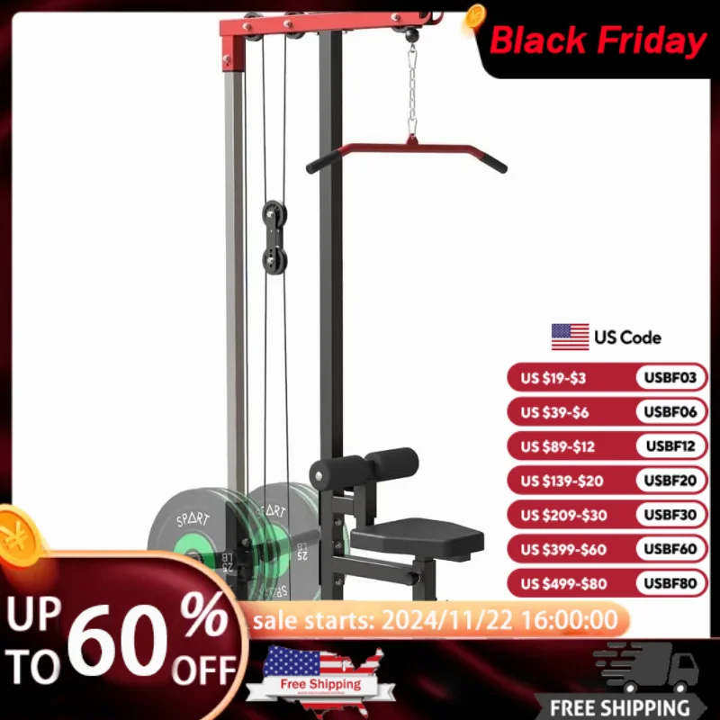 CSPART Power ,Adjustable Pull Down LAT Row Cable Machine with High and Low Pulley Stations,Heavy Duty U