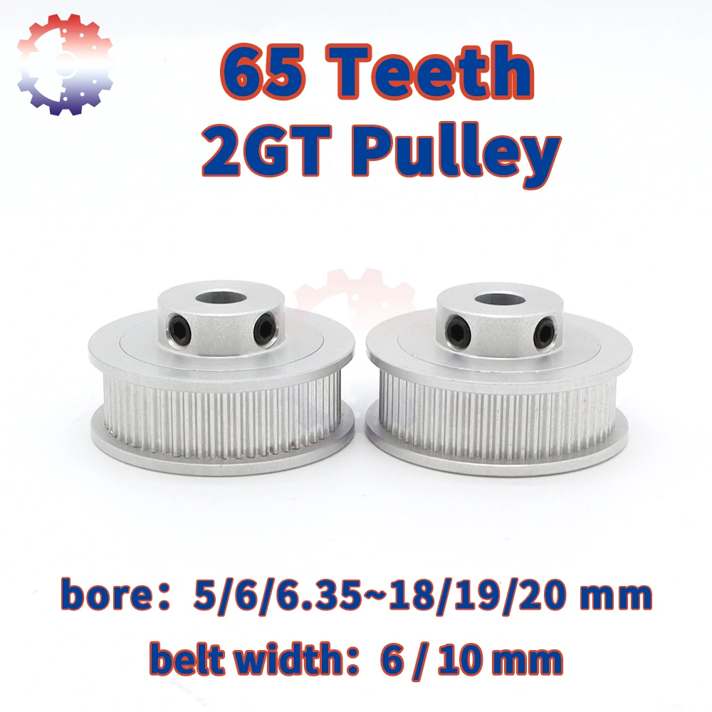 65Teeth 2GT Belt Pulley 2M Pulley Bore 5/6/8/10~20mm 65 Teeth Pulleys Belt Width 6/10mm 65T GT2 Timing Pulley Synchronous Wheel