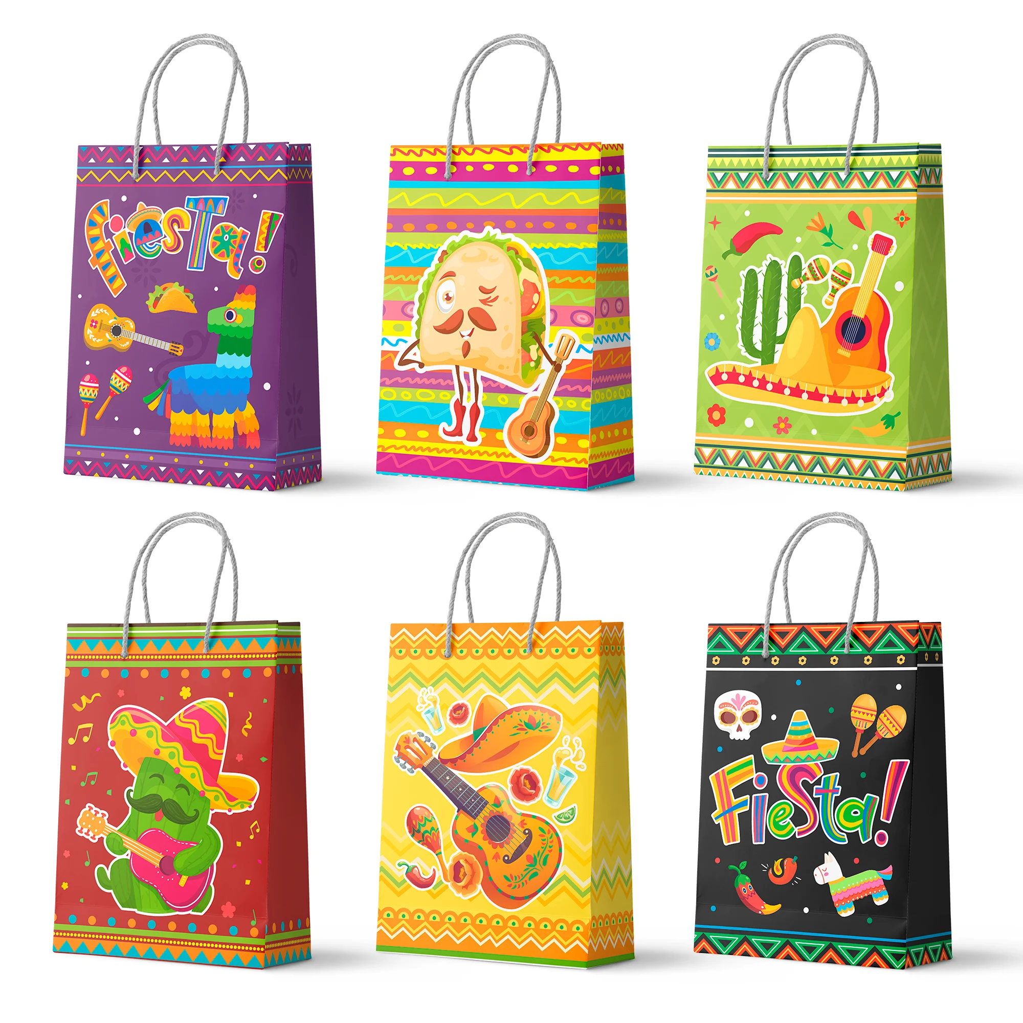 24 Pcs Mexican Fiesta Gift Bags/Cinco de Mayo Bags,Mexican Party Favors Bag with Handles, /Fiesta Party Favor Bags for Mexican Fiesta Party Decorations & Cinco de Mayo Party Decorations
