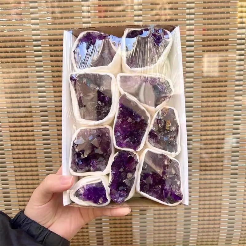 Natural Amethyst Cluster Mineral Specimen Deep Violet Stone Healing Stone Home Crafts Decoration Gifts Box 1pcs