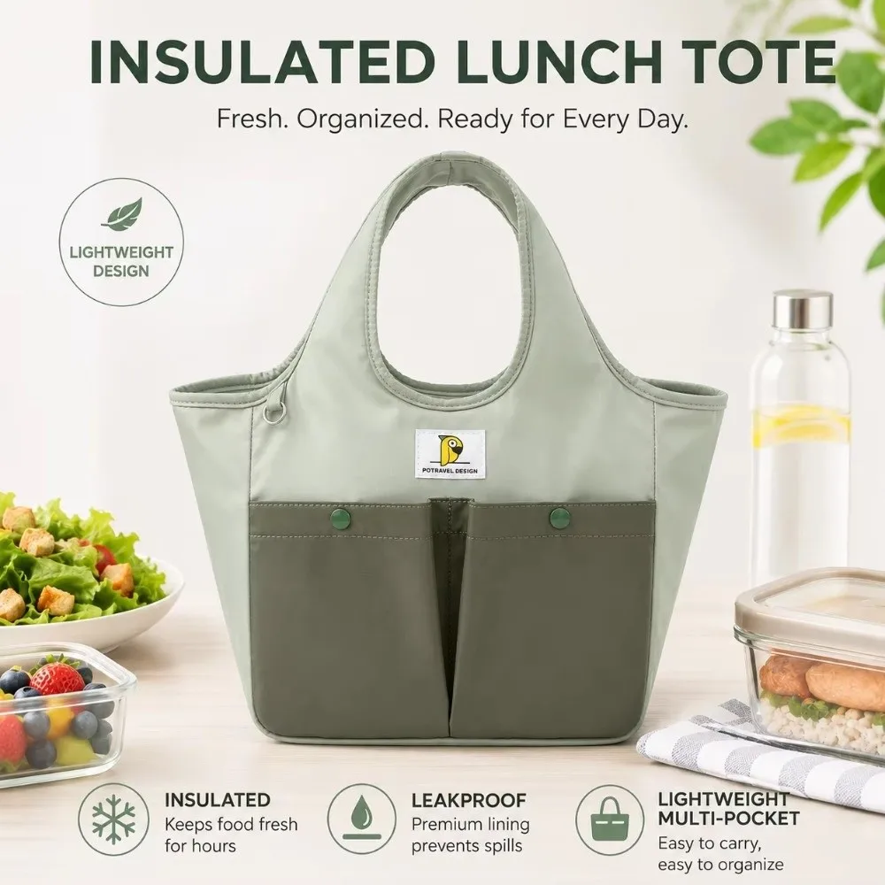 Waterproof Insulated Lunch Bag Multi Pockets Portable Handbag Storage Bag Durable Zipper Large Capacity Thermal Food Tote Bag