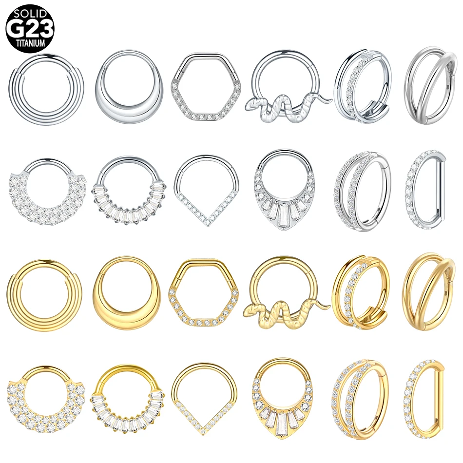 1PC Titanium Snake Hinged Segment Septum Piercings CZ Daith Conch Earring Cartilage Helix Clicker Drop Zircon Nose Rings Jewelry