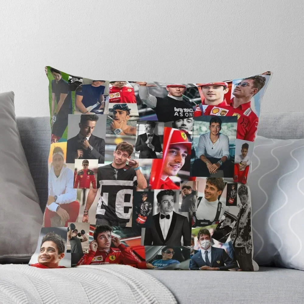 Charles Leclerc Monacan motorsports racing driver Collage Throw Pillow Luxury Cushion Cover Pillow Decor pillow