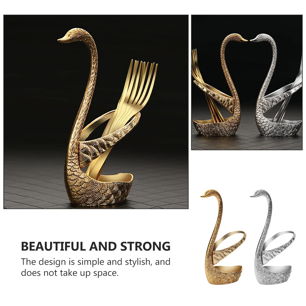 

2Pcs Cutlery Storage Holder Zinc Alloy Swan Shape Kitchen Organizer Tableware Stand Drying Rack Fork Spoon Holder Kitchen