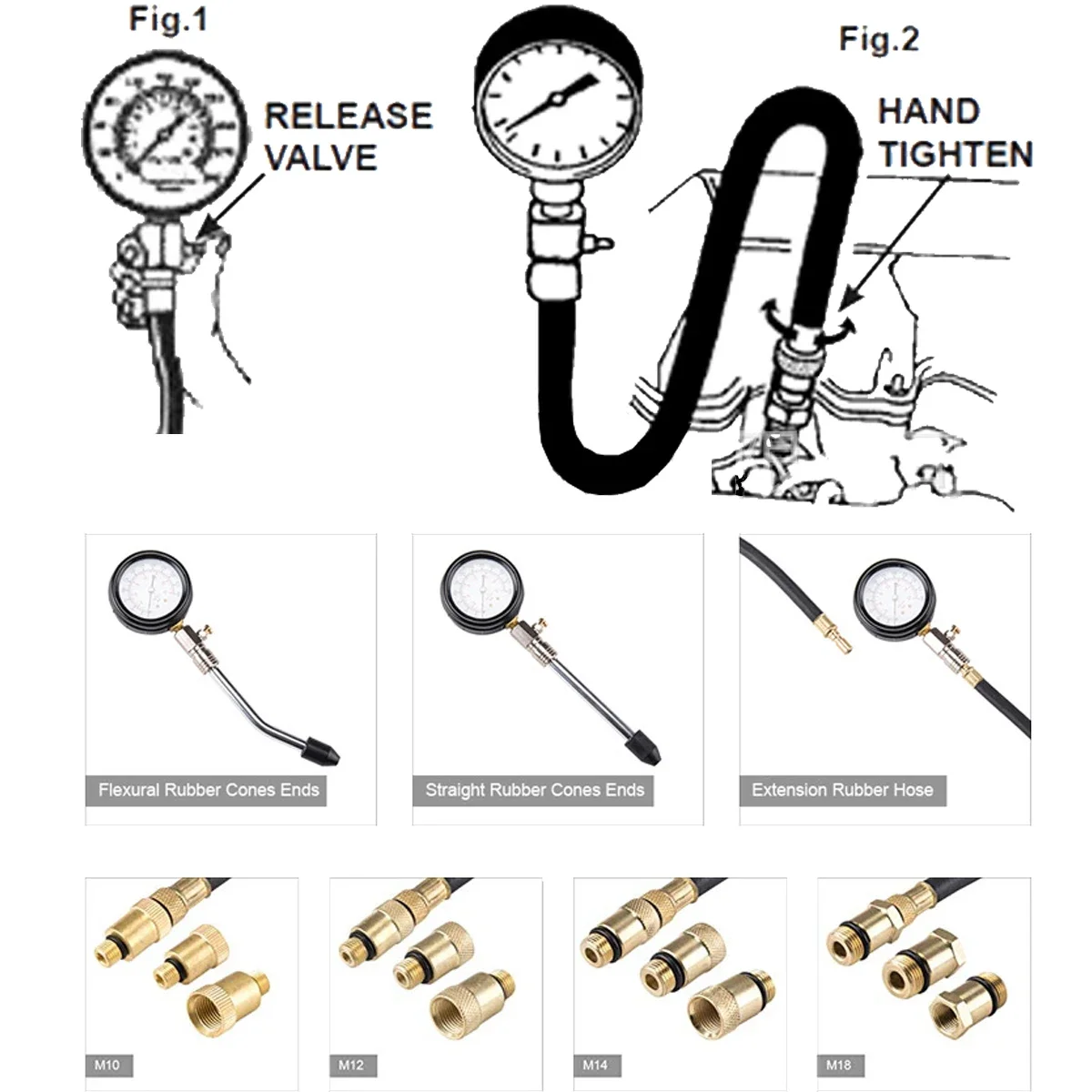 Petrol Engine Pressure Gauge Tester Kit Set Compression Leakage Diagnostic Compressometer Tool For CAR Auto With Case