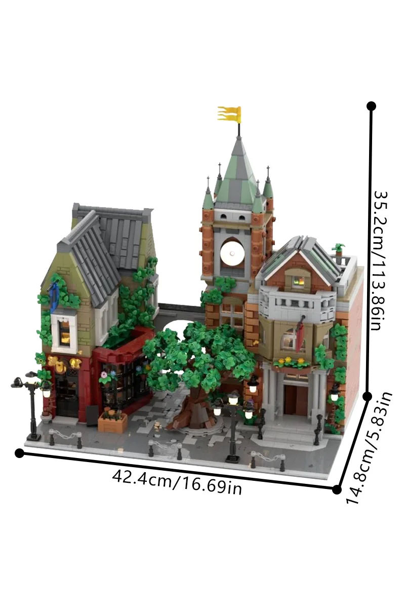 MOC-202302 Dorf Platz Bausteine Modell Mittelalterlichen Dorf Platz Architektur Street View Ziegel Montage Spielzeug Kinder Geschenke