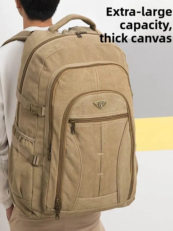 

Large Capaci 70L Thiened Canvas Bapa Men's Traveling Climbing Bag Retro Faion Double-oulder Bag Soft Waterproof