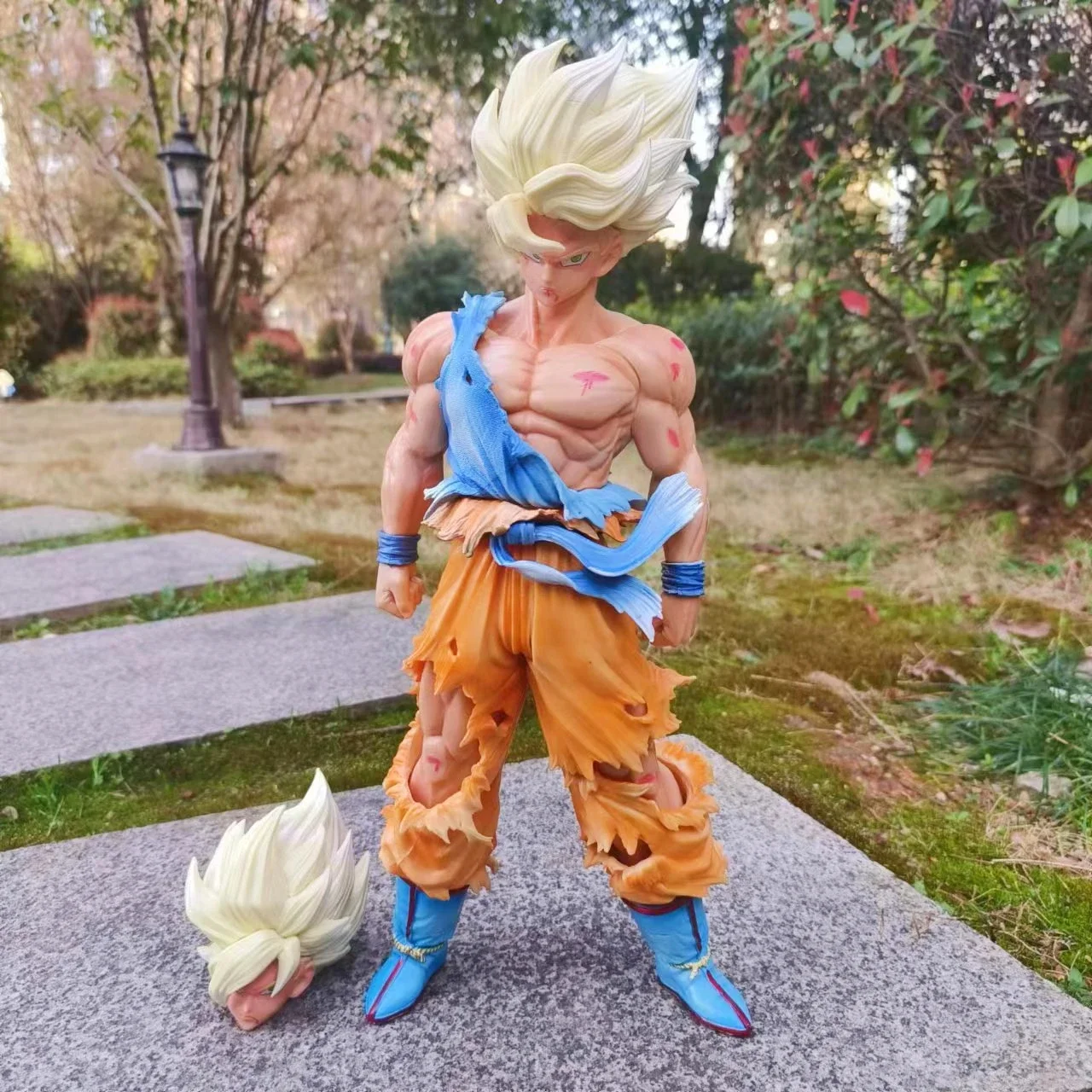 44cm Dragon Ball Anime Figure Son Goku Super Saiyan Double Headed Eagle Model Peripheral Doll Collection Decoration Toys Gifts