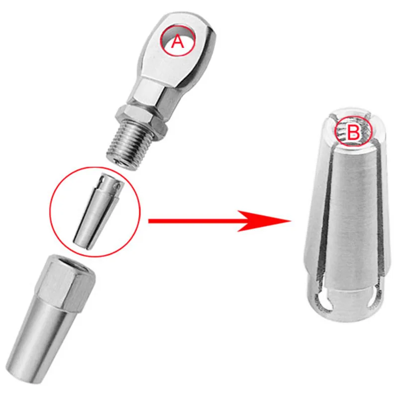 2 pçs grau marinho 316 aço inoxidável swageless olho terminal fio cabo corda diy montagem aparelhamento kit balaustrada