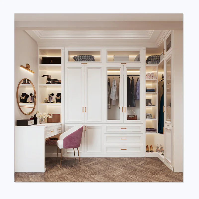 

Luxury White Color Design Solid Wood Bedroom Furniture Customized Wardrobe Walk in Closet