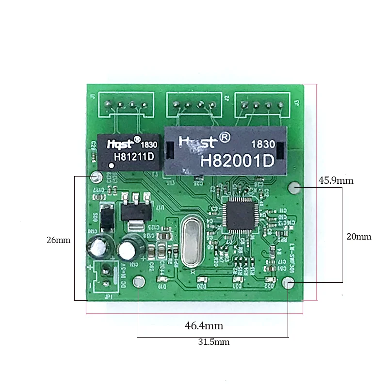 Módulo de comutação Ethernet industrial, Placa PCBA, Portas de detecção automática OEM, Placa-mãe 5V-12V, Descontrolada, 3 portas, 10 m, 100m