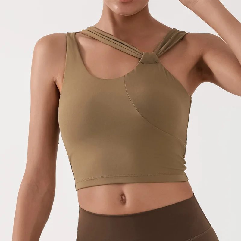 New Women's Nude Skin Friendly Sports Top with High Waist, Exposed Umbilical, Chest Wrapping, Shock Resistant Fitness Vest