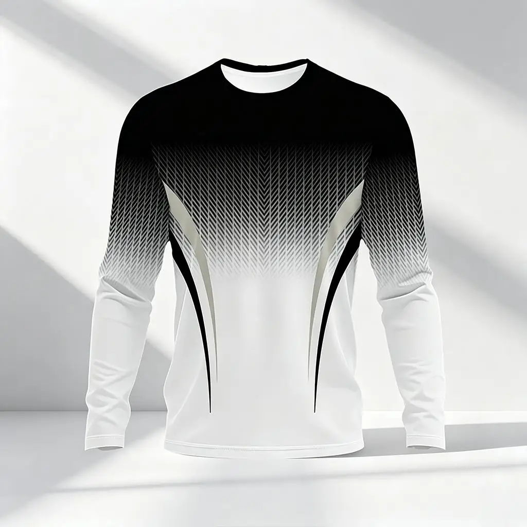 

Outdoor Running Training Men's T-Shirt Fashion Gradient Geometric Print Long Sleeve Tops Sports Fitness Cozy Breathable Clothing