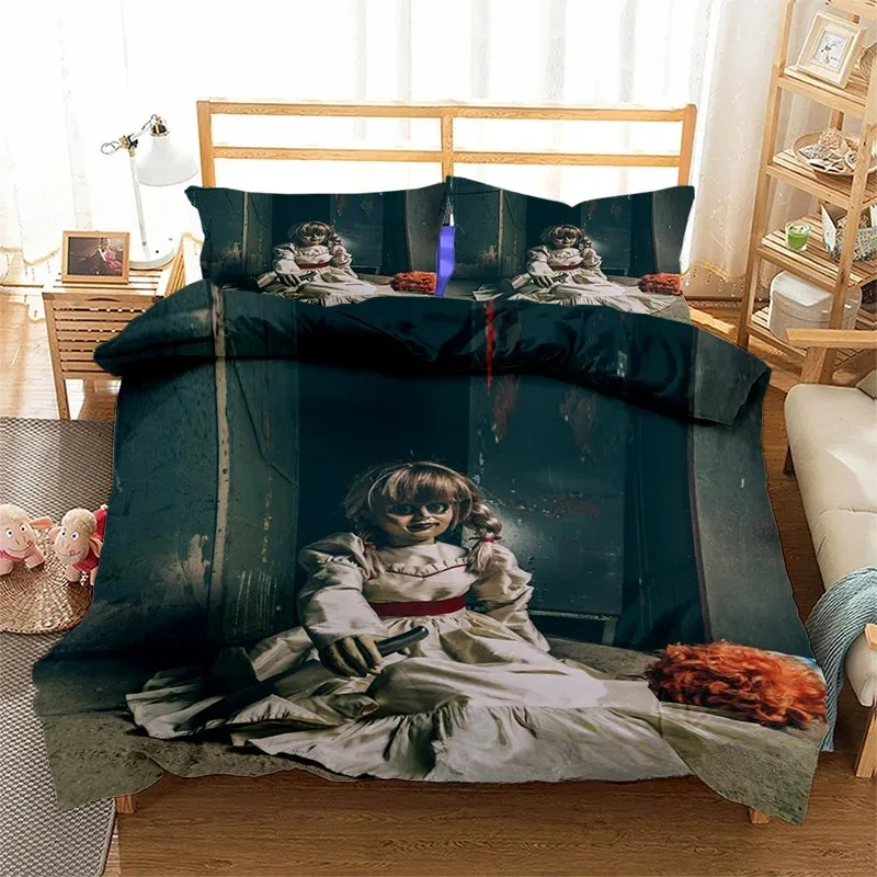 

3D Print Horror Movie Annabelle Bedding Set Double Twin King Duvet Cover Comforter Pillowcase Boys Girls Adults Bedroom