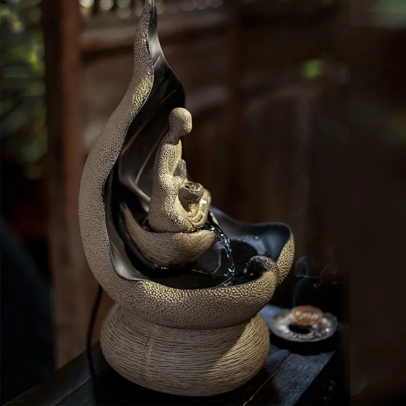 

b25 New Chinese-style flowing water ornament Zen space Home decoration Office tea room Buddhist hall desktop fountain landscape