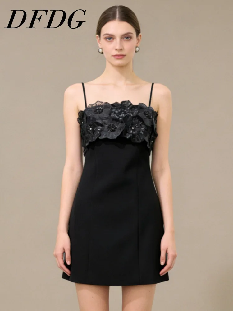 

Женское мини-платье DFDG на бретельках с кружевной отделкой, приталенное, для повседневной носки, свиданий и вечеринок, модное женственное платье 2026 года