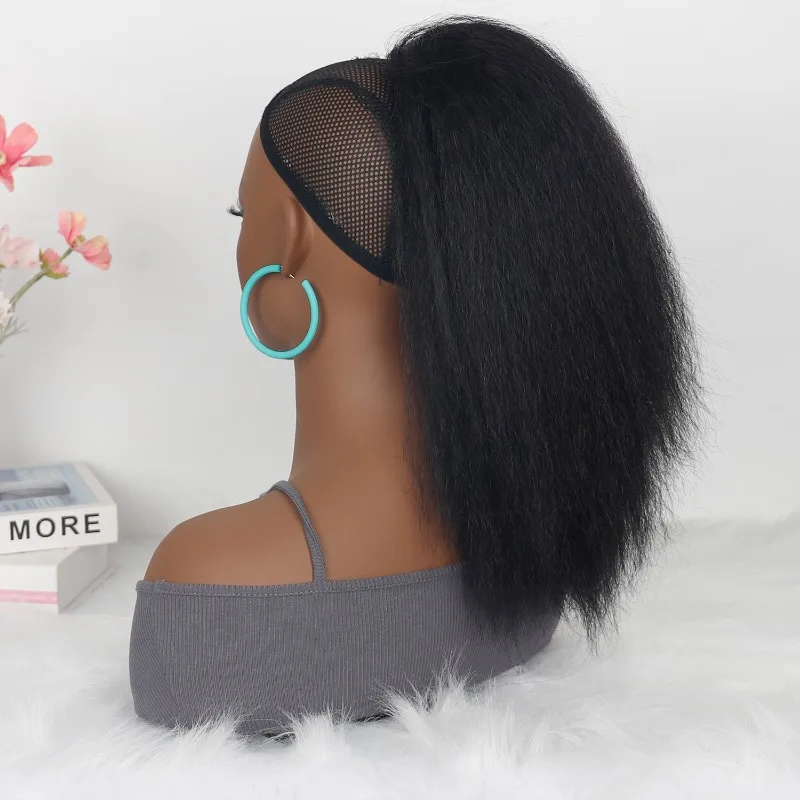 여성용 리얼 헤어 가발 푹신한 드로우 스트링 스트레이트 포니테일 자연스럽게 기질을 풍기고 높은 포니테일 탄력 헤어 네트