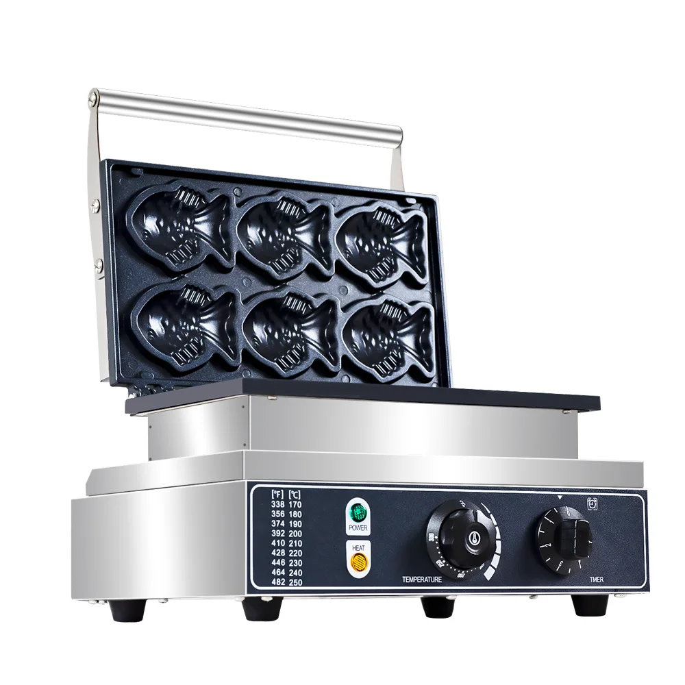 ماكينة صنع وافل الأسماك التجارية من Taiyaki، ماكينة صنع الوافل اليابانية الكهربائية غير اللاصقة بقدرة 1600 وات، ماكينة صنع تاياكي