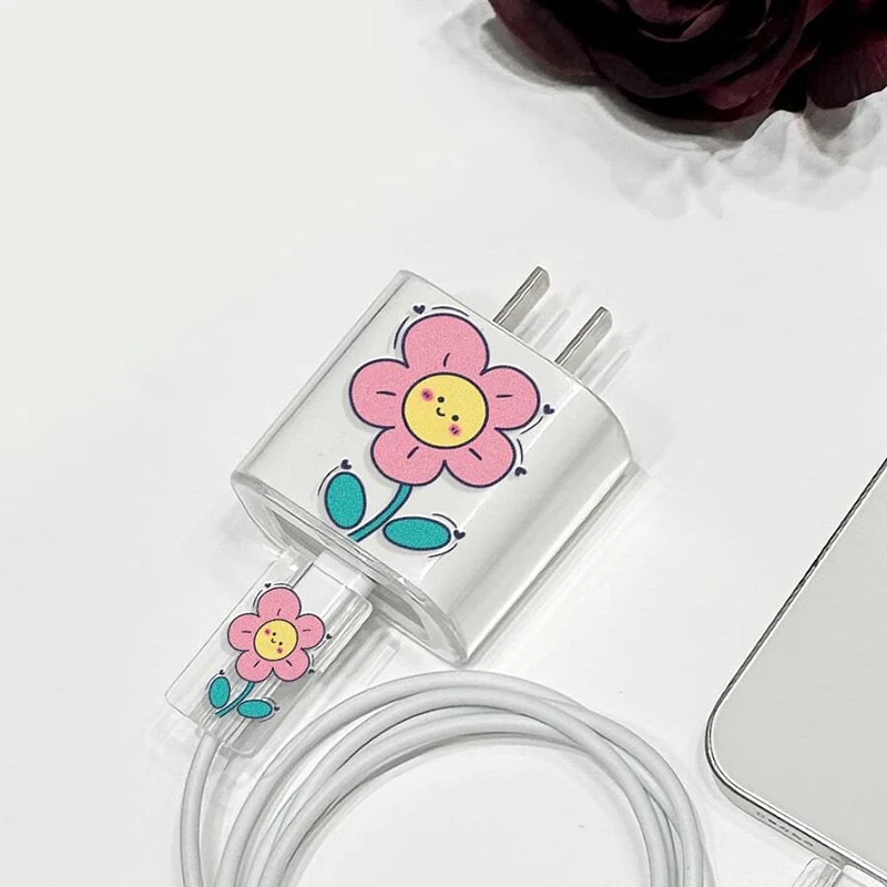 Flowers  Soft Silicone Charger Case for iPhone 15 14 13 Apple 18/20W Charger Head Protective Sleeve Cable Protection Cover