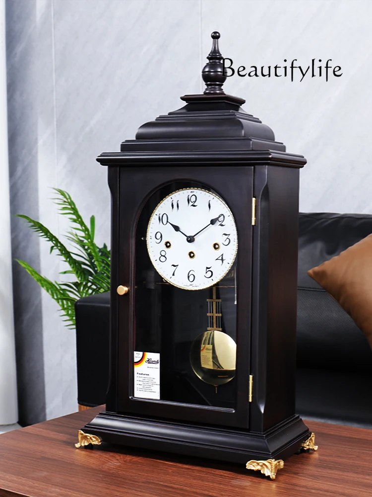 Household European-Style Mechanical Time Reporting High-End Desk Clock Red Santos Rose Wood Solid Wood Clock