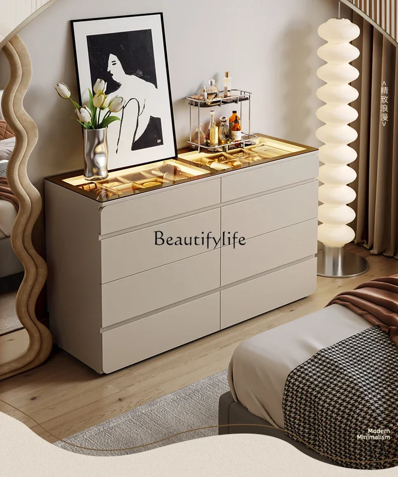 Simple modern bedroom bedside storage cabinet ultra-thin cream wind light luxury eight-bucket cabinet