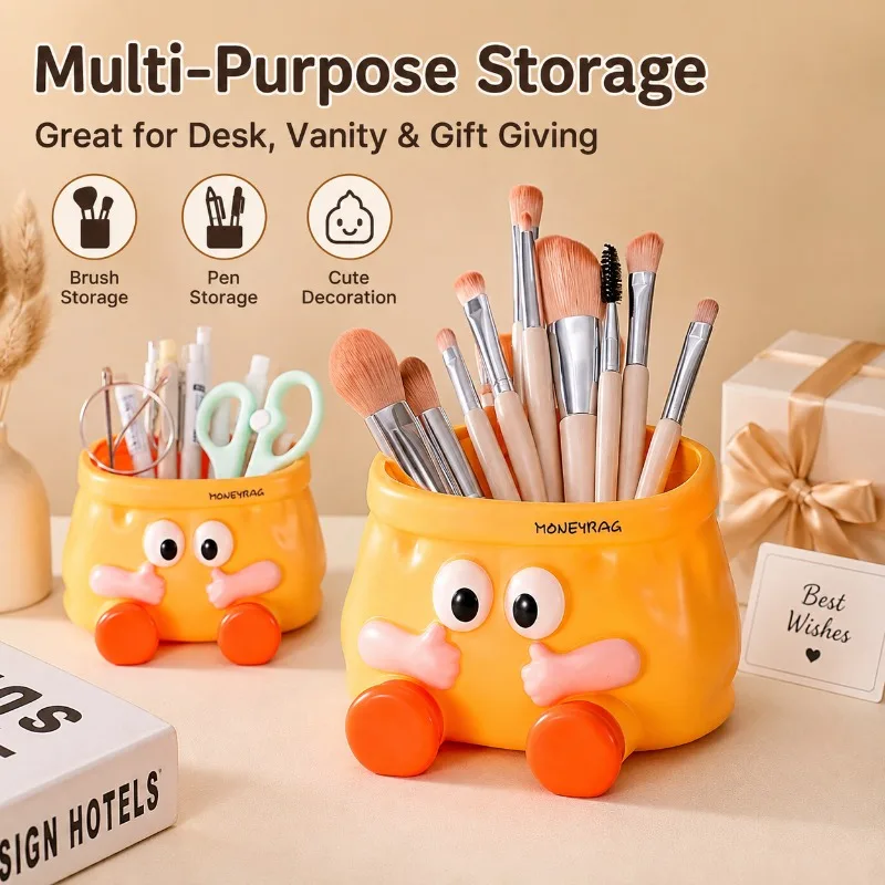 Cute ABS Cartoon Pen Holder Desktop Organizer Large Capacity Desk Storage Box for Pens Makeup Brushes Office Study Gift Decor