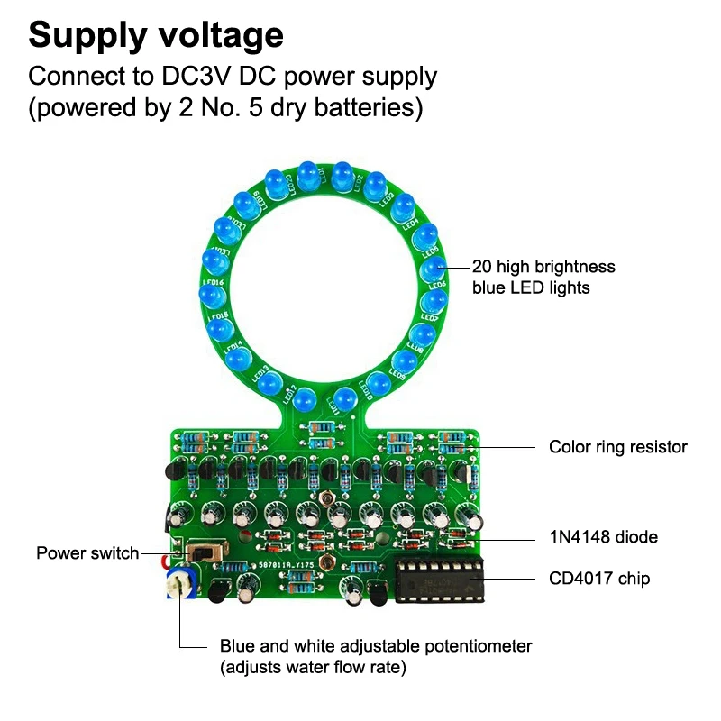 CD4017 Ring Shaped Gradient LED Water Lamp DIY Electronic Kit Welding Manufacturing Parts For Physics Experiment Teaching